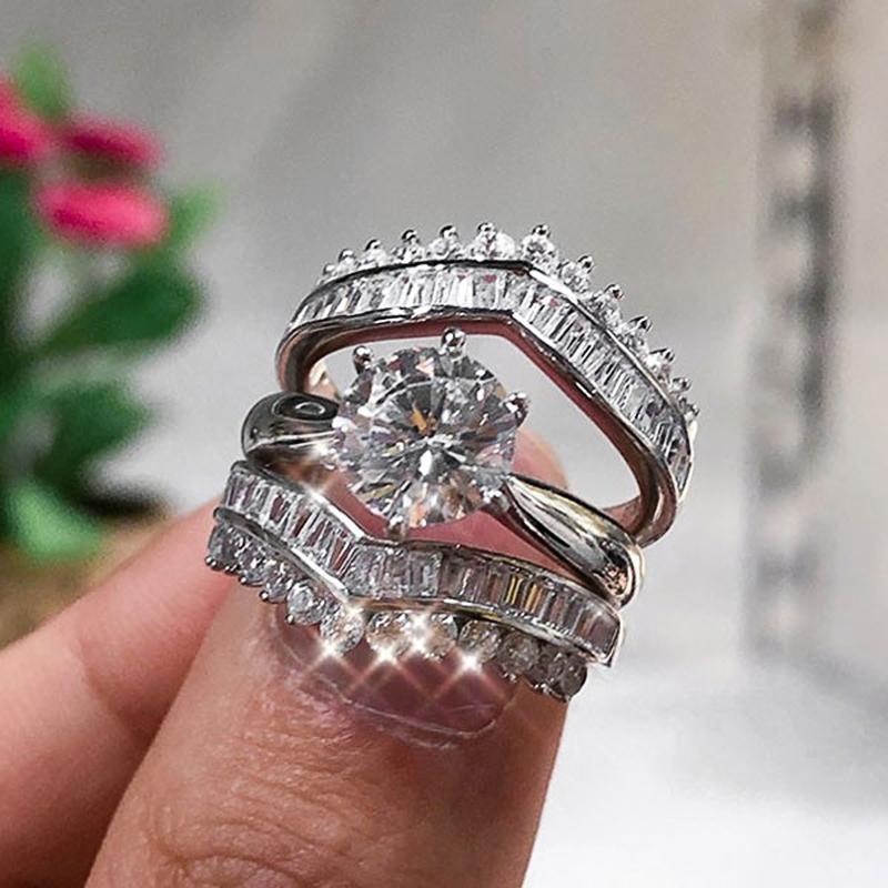 Huitan Trendy 3Pcs/комплект колец для женщин цветной роскошный инкрустированный белый кубический цирконий модный комплект колец женские ювелирные изделия