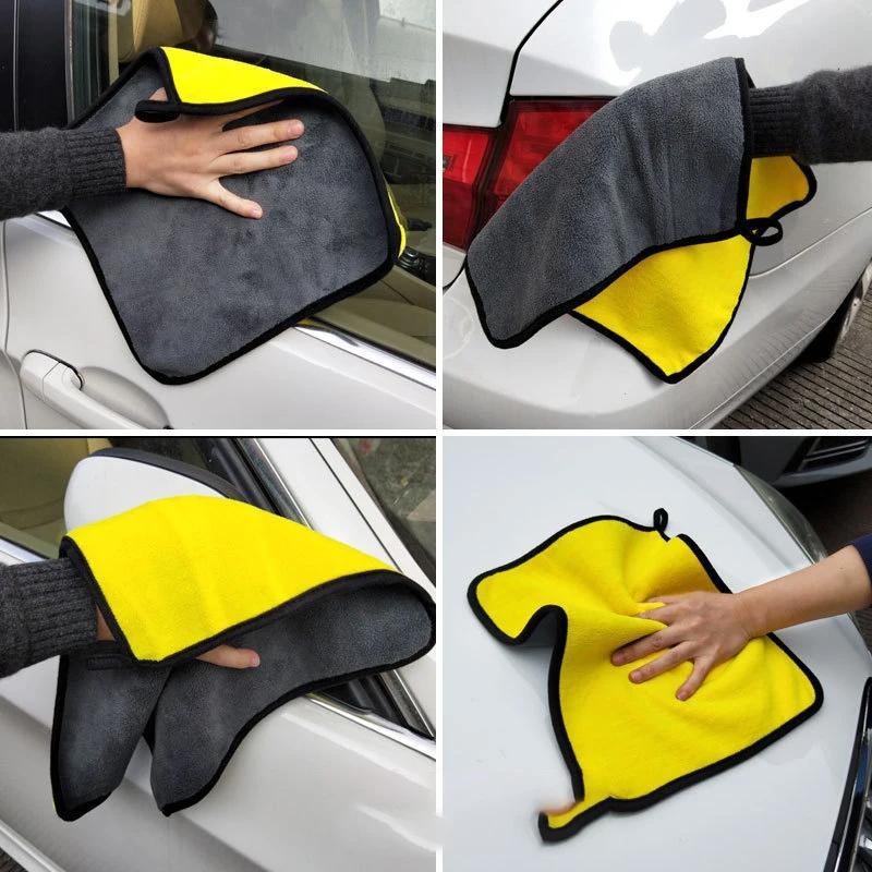 Утолщенное прочное впитывающее полотенце для чистки автомобиля, двухстороннее полотенце из кораллового флиса из микрофибры, салфетка для сушки автомобиля, автомобильные аксессуары