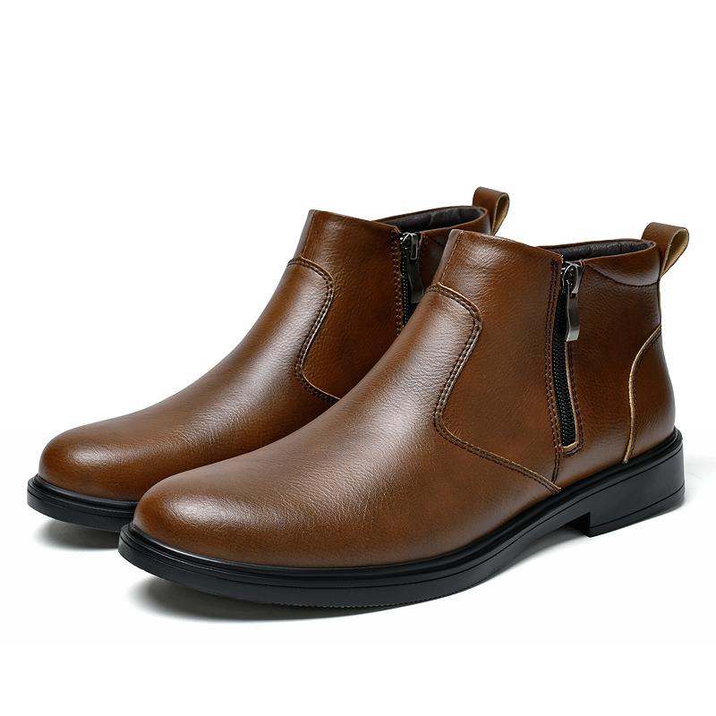 Мода Мода Броги Челси Мужские Ботинки Классический Стиль Кожаные Ботильоны Натуральная Кожа Мужские Зимние Плюшевые Снежные Боты Обувь для Ходьбы