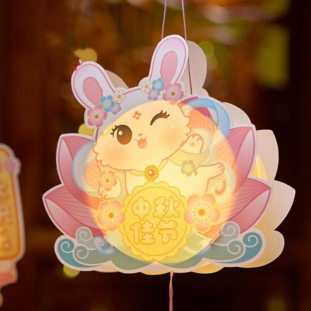 Китайский фонарь «Лотос и лунный кролик», мультяшный ручной светящийся фонарь, детский подарок