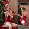Erotic Costume Bunny Santa Clause Women Sexy Lingerie Christmas Roleplay Bodysuit Red Fluffy Rabbit Cosplay Costume Headwear Set