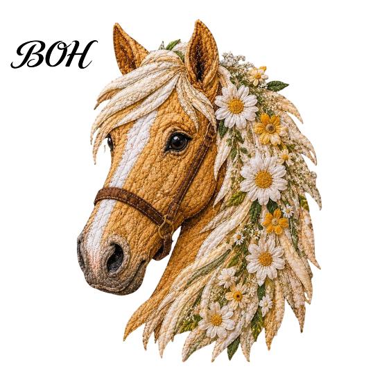 Home Decor Sewing Kit Floral Horse Patchwork Kit, Fabric DIY Handmade Wall Art for Adults, Crafting Materials
