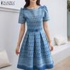 Women Casual Round Neck Summer Short Sleeve Print Dress