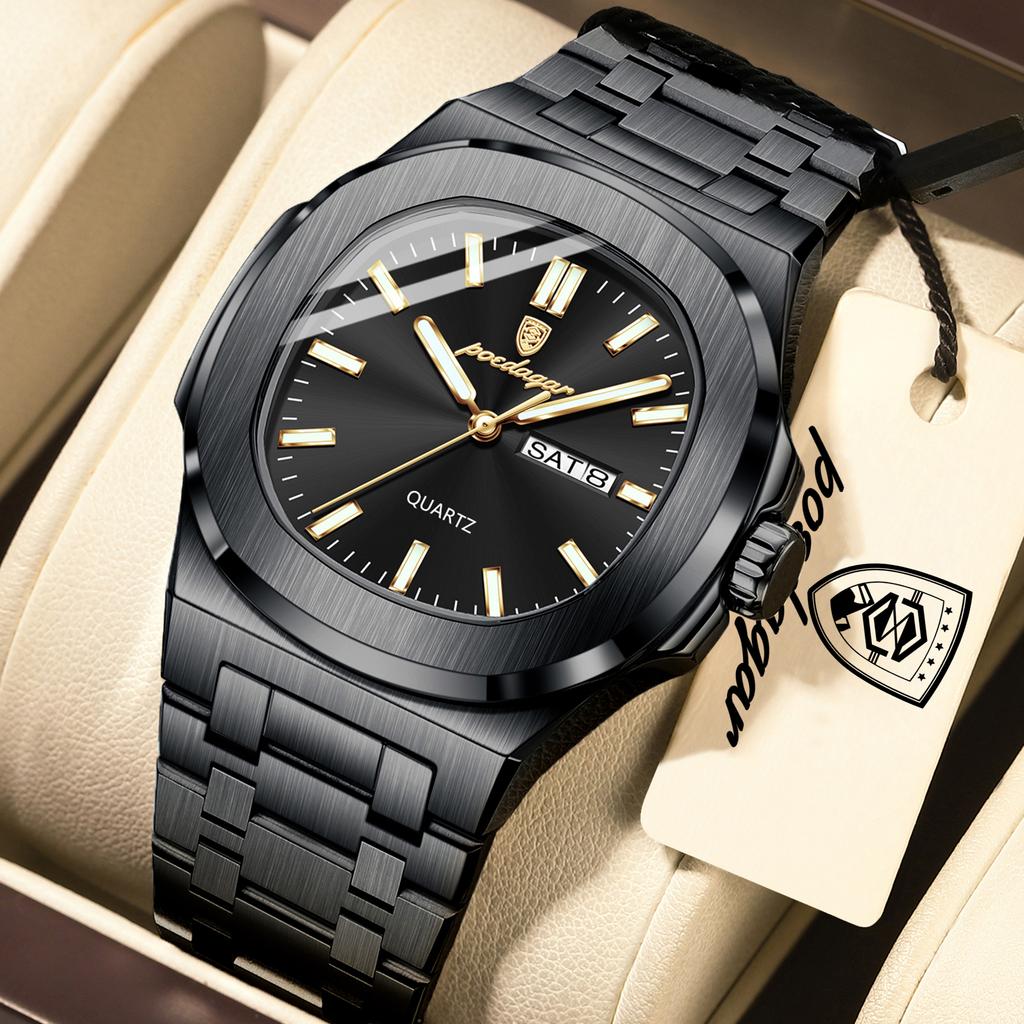 POEDAGAR Business Men's Quartz Watches Waterproof Luminous Date Week Men Watch Stainless Steel Fashion Man Wristwatch Male Reloj