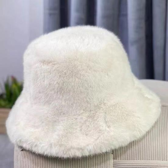 Women Winter Bucket Hat Fuzzy Plush Short Brim Solid Color Dome Windproof Warmth Sun Protection Fisherman Cap Outdoor Travel Headwear