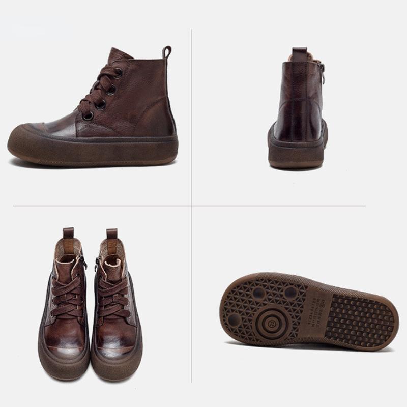 Johnature Женские короткие сапоги из натуральной кожи в стиле ретро, ​​модные универсальные туфли на плоской платформе на толстой подошве