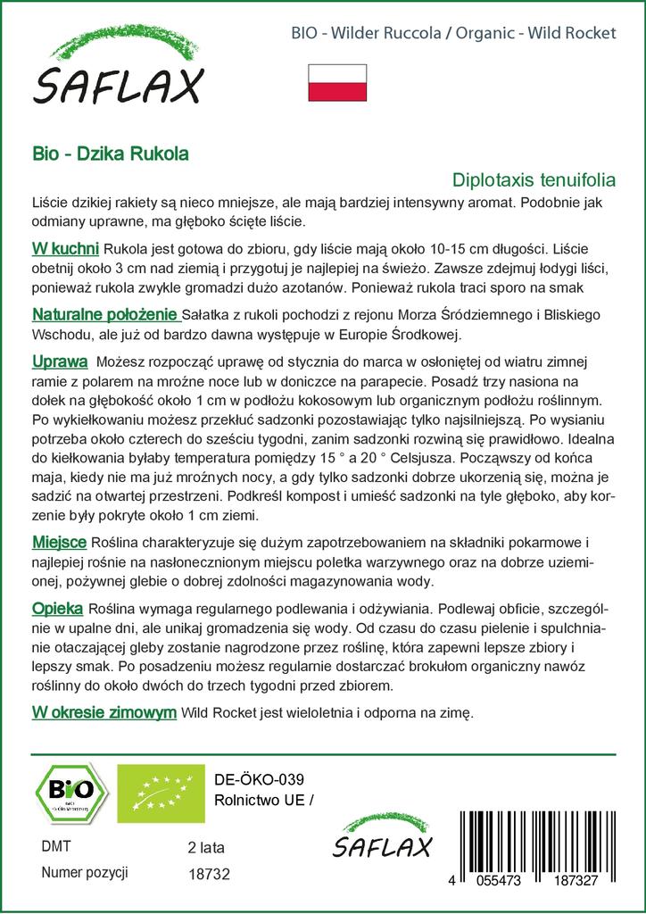 SAFLAX Garden in the Bag - Органический - Wild Rocket - 1500 семян - С субстратом в подходящем мешке - Diplotaxis tenuifolia