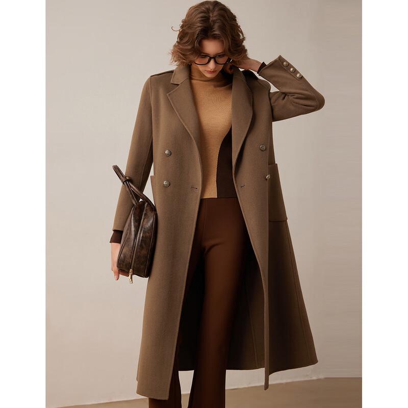 Bailuyu Women's 100% Merino Wool Double-Breasted Longline Coat