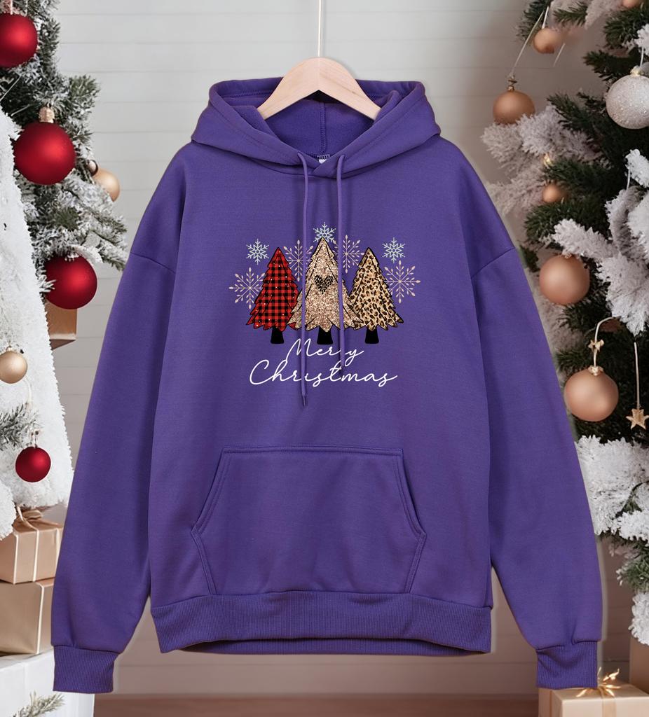 Merry Christmas Leopard Plaid Trees Printing Hoody Men All-Match Autumn Sportswear Casual Fleece Unisex Hoodies Loose Streetwear