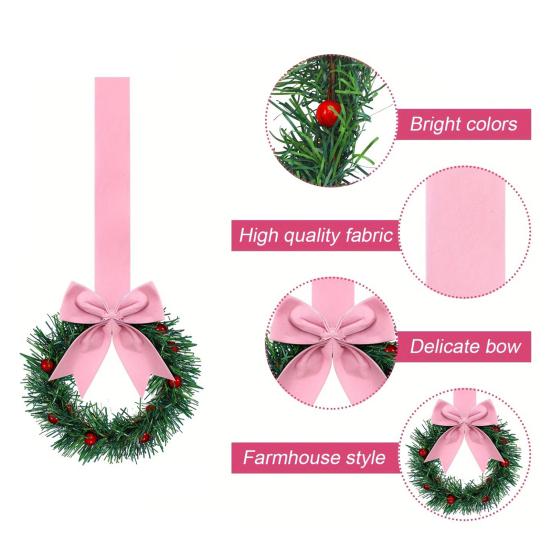 Рождественский венок на кухонный шкаф с лентой, маленький венок с красными ягодами на окно с бантом для украшения фермерского дома, входной двери, рождественской вечеринки