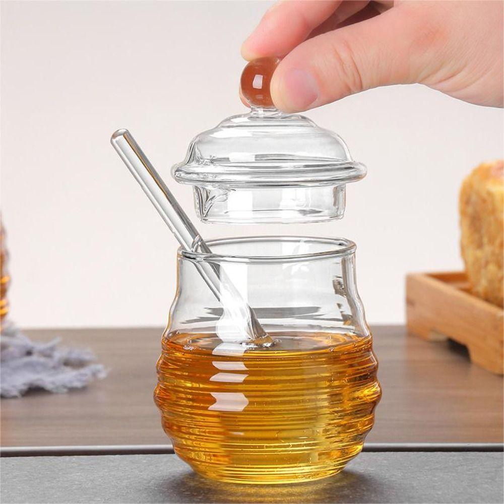 with Dipper and Lid Honey Pot Glass Honey Bottle For Wedding Party Office Kitchen Home