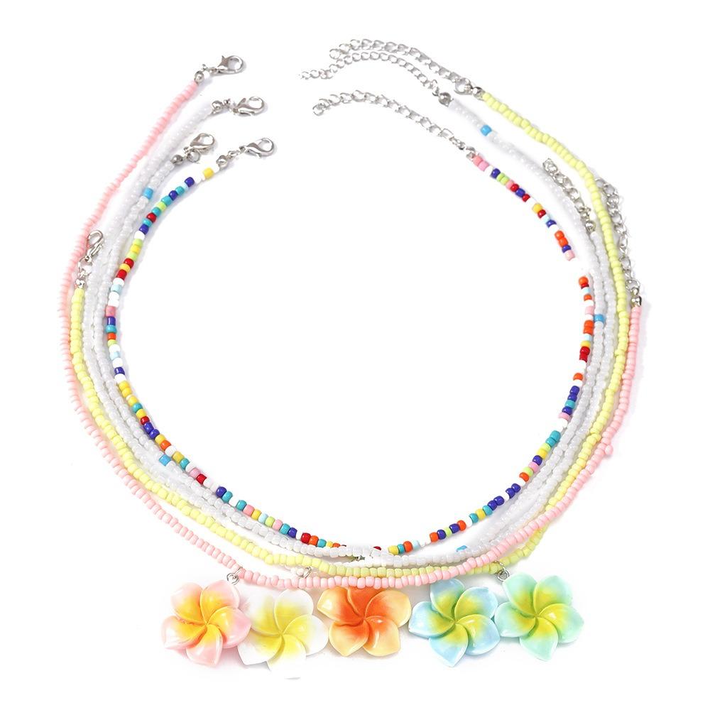 5Pcs Bohemia Flower Beaded Necklace Colorful Plumeria Necklace Fashion Bead Choker Daily Wear