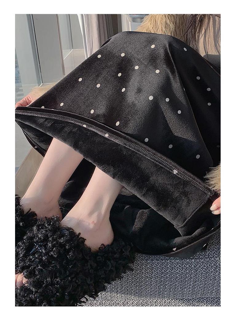 Sweet Age-Defying Polka Dot Velvet Midi Skirt - Autumn/Winter 2025, Versatile A-line Design