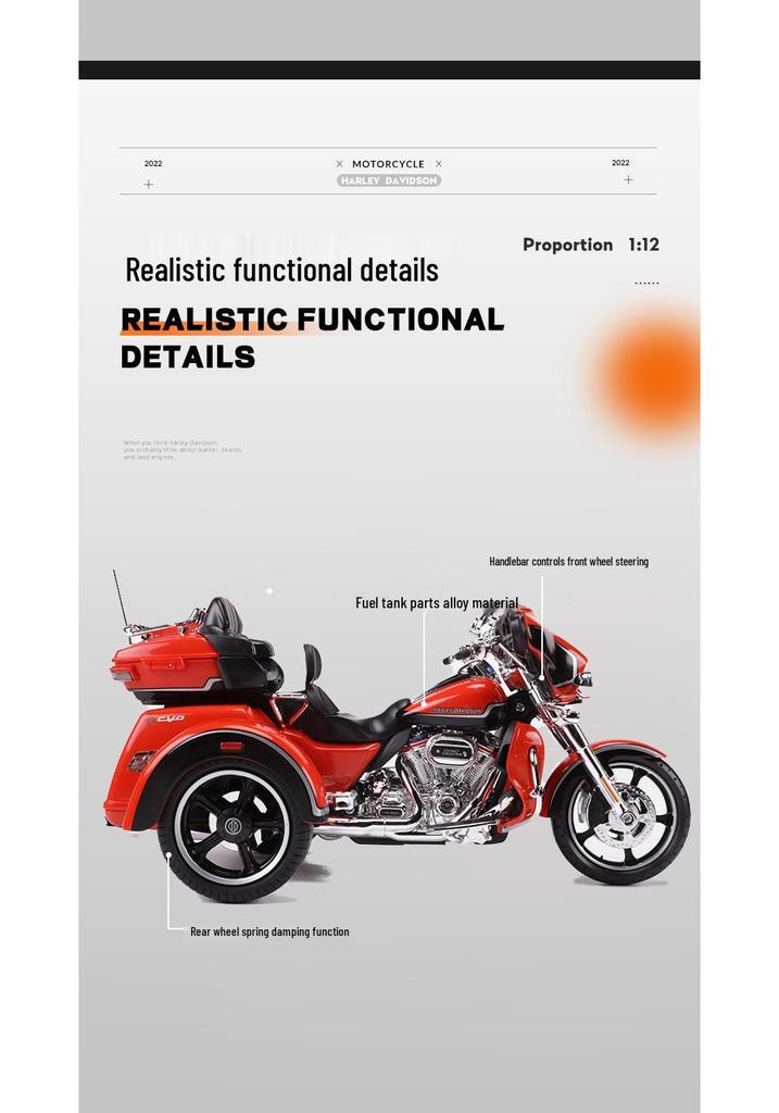 MeiChiTu 1:12 Harley 2021 CVO Tri Glide Three-Wheel Motorcycle Model