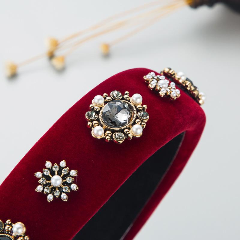 Women's Hair Hoop Baroque Vintage Pearl Water Bit Flannelette Thin Sponge Headwear