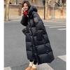 Winter Long Black Cotton Coat for Women with Loose and Thick Design