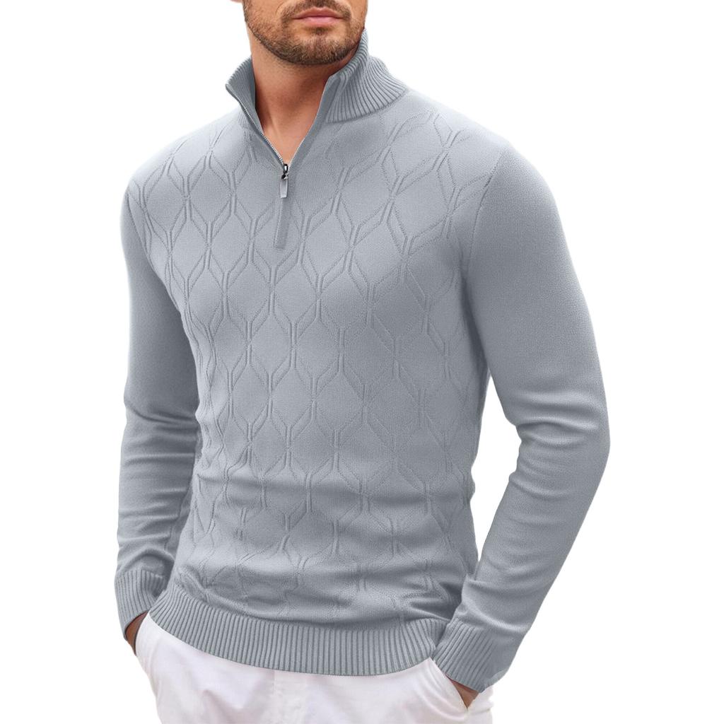 Men  Long Sleeves  Standing Collar  Half Zipper  Knitted Sweater