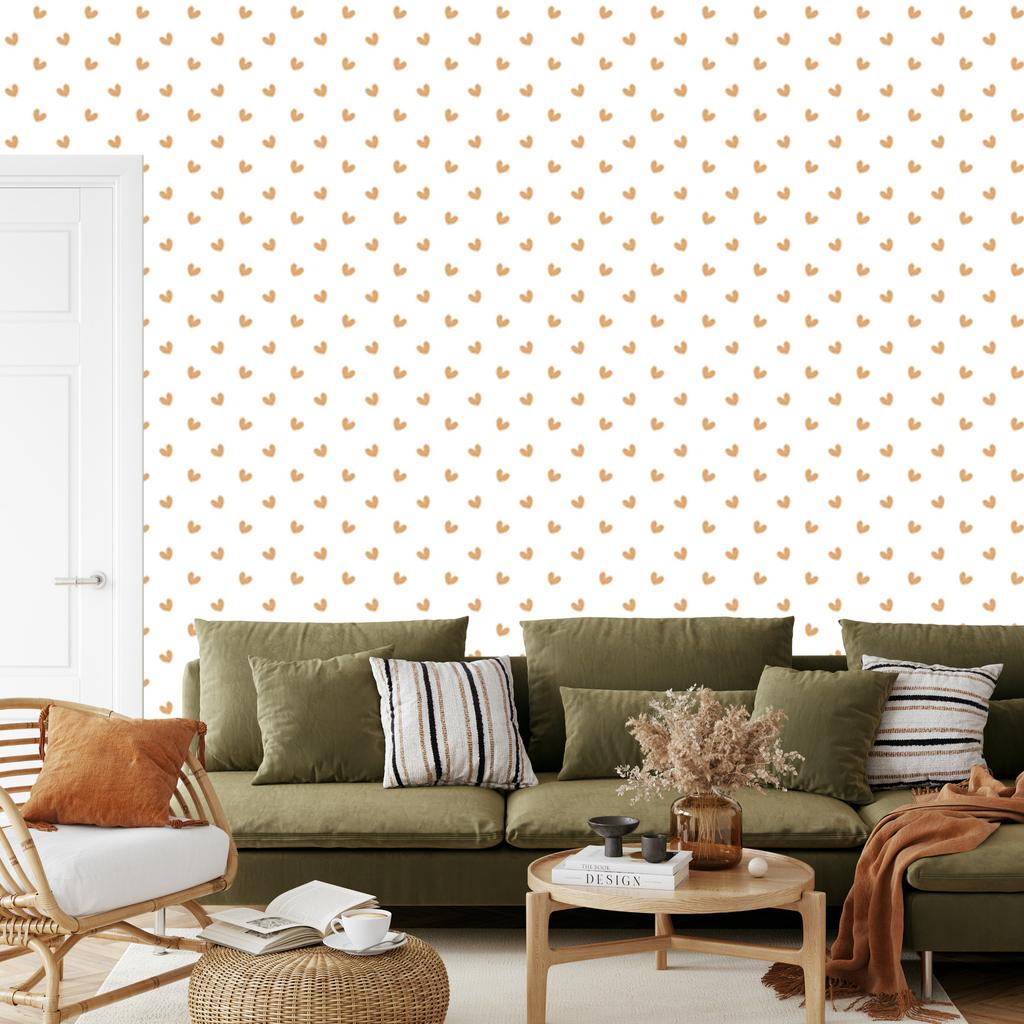 Hearts Wallpaper White and Cream 50x1000