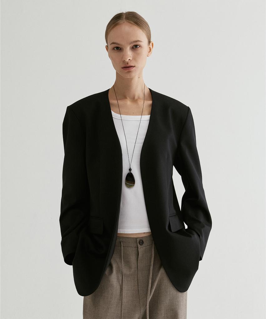 Fromwhere Collarless Tailored Jacket Black
