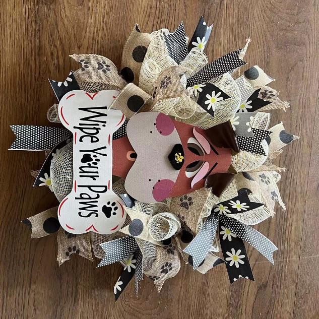 Милая собака, дверная вывеска, венок, деревенский знак приветствия, декор для передней двери, настенный декор для сада, домашней комнаты, весенняя дверь, подвесные украшения для дома и улицы