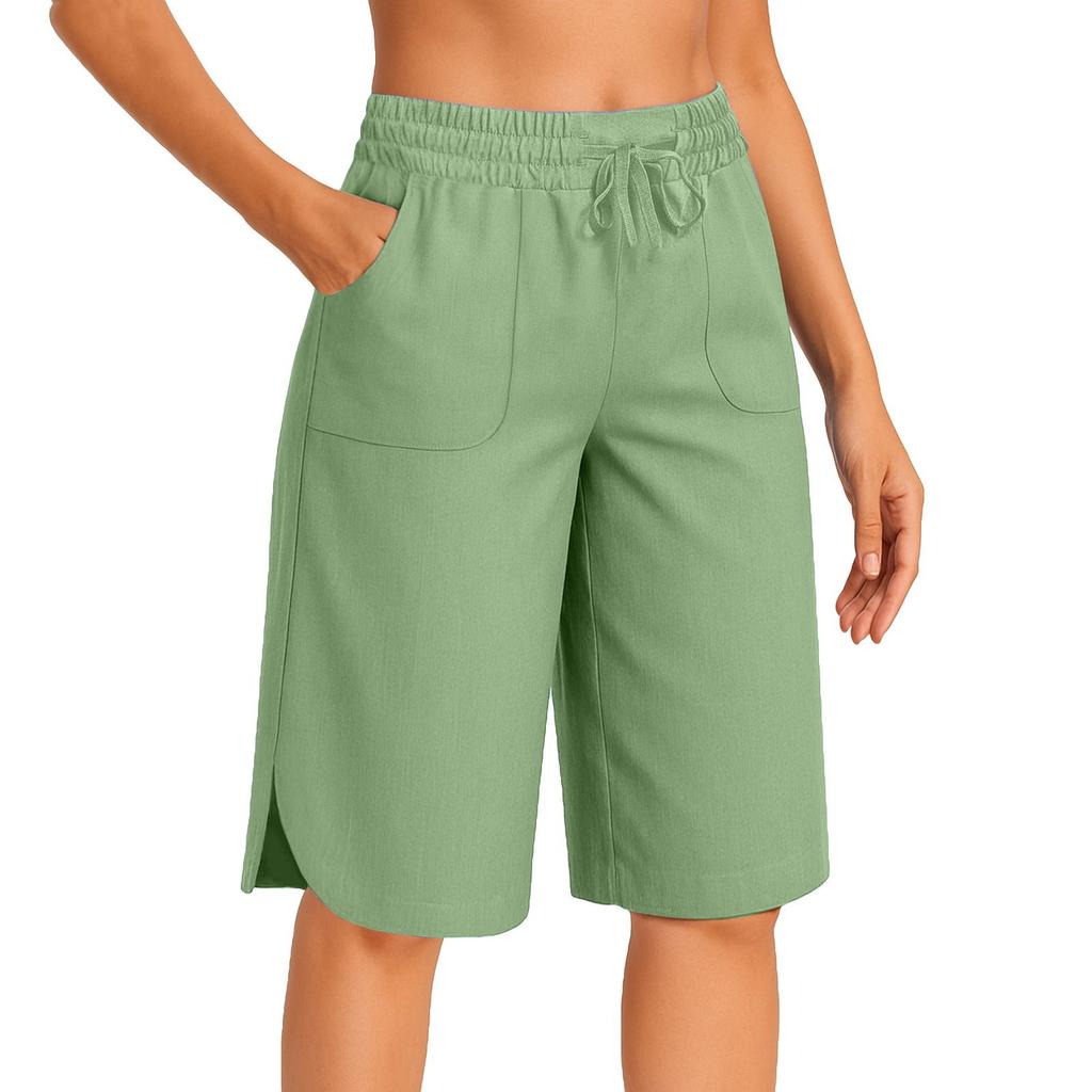 Женские летние брюки-кюлоты - однотонные повседневные шорты из хлопчатобумажной ткани с эластичной резинкой на талии