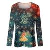 Женская модная повседневная рубашка с длинными рукавами и рождественским принтом с квадратным вырезом и длинными рукавами