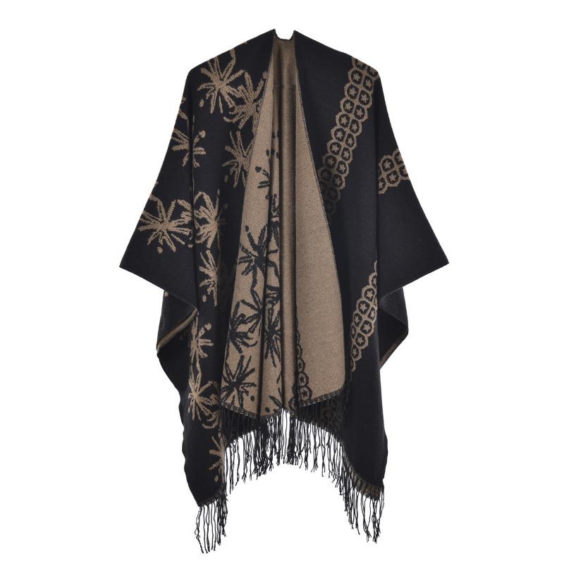 Autumn and Winter Women's Shawl Double-sided Fringed Enlarged and Thickened Split-ended Cape Fashionable Warm Knitted Scarf