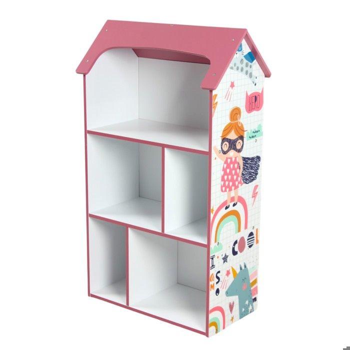 Étagère enfant GINGER HOME SUPER GIRL – Meuble de rangement en bois en forme de maison, rose, 91,5 cm – Bibliothèque jouets