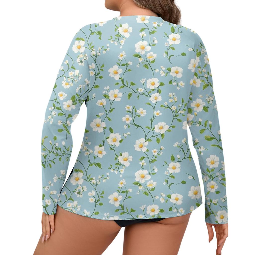 Women's Printed Large Size Long Sleeve Swimsuit Sun Jacket Quick Dry Hiking Top