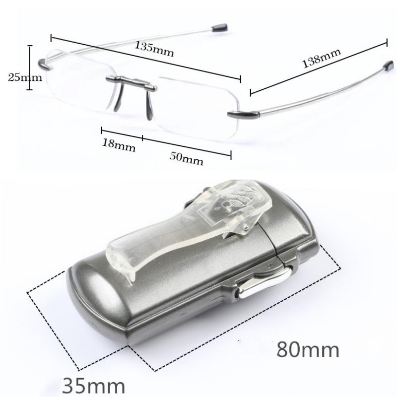 Портативные мини складные безрамочные очки для чтения для мужчин, очки с регулируемыми дужками и чехлом, клипса для ремня, очки для пресбиопии для женщин