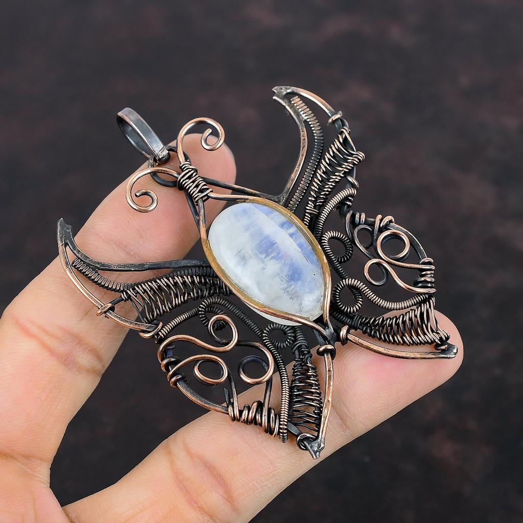Подвеска Rainbow Moonstone, медная проволочная обертка, подвеска ручной работы в виде бабочки, медные украшения для подарков, подвеска Gemstone, проволочная обертка, ювелирные изделия