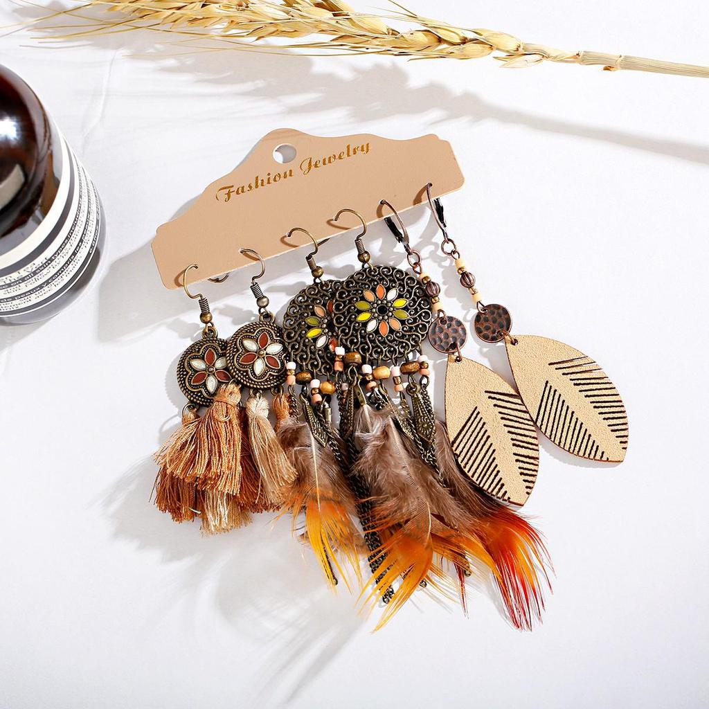 Bohemian Ethnic Retro Earring Set: 3-Piece Hanfu & Nepal Style for Women