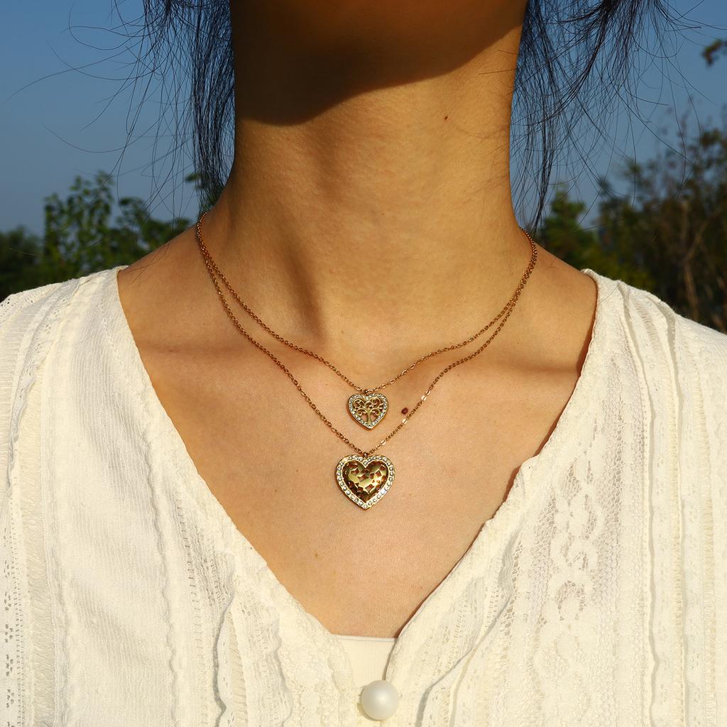 Цепочка из нержавеющей стали с полым цирконием Love Clavicle, титановая сталь, высококачественное ожерелье с подвеской в виде дерева Sense Of Life, ювелирные изделия
