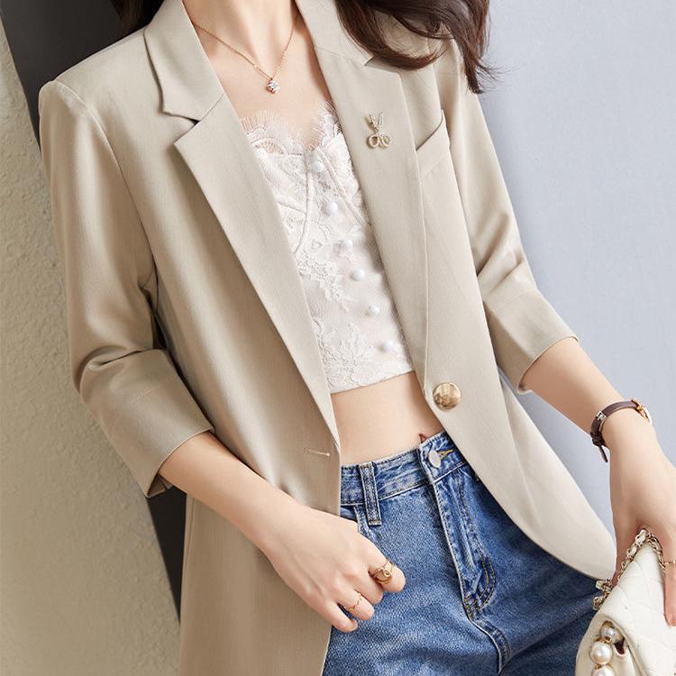 Модный и легкий женский фиолетовый пиджак с рукавами 3/4