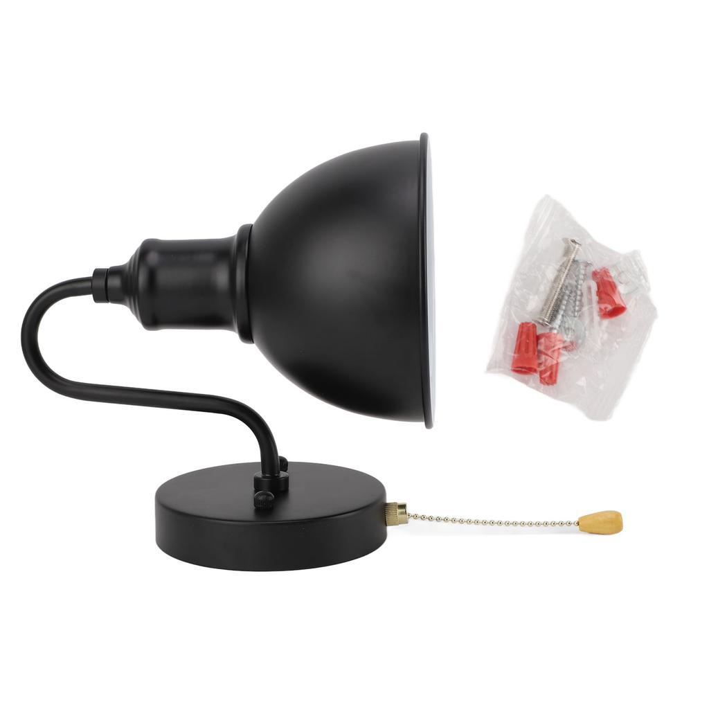Vintage Wall Lamp Black Pull Chain E26 Hardwired Iron Classic Industrial Wall Sconce for Home