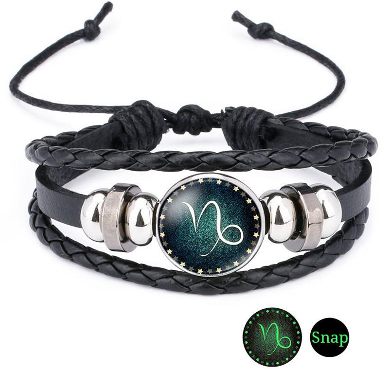 Браслет из искусственного драгоценного камня «Двенадцать созвездий» ;Браслет из бисера и искусственной кожи с плетением в виде 12 созвездий