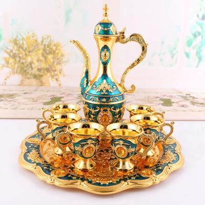 Винтажный Металлический Набор для Турецкого Кофе Европейский Стиль Чайный Набор 6 Роскошных Бокалов для Вина Для Подачи Чая Zamzam Вино Кофе Капучино