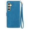 For Samsung Galaxy S24+ Zipper Wallet Case with Strap Flower Imprint PU Leather Phone Cover