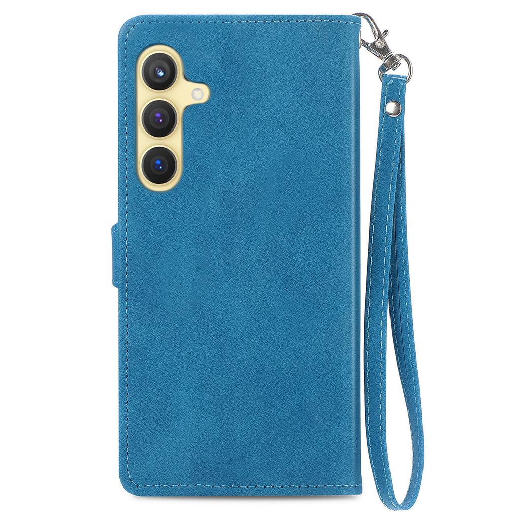 For Samsung Galaxy S24+ Zipper Wallet Case with Strap Flower Imprint PU Leather Phone Cover