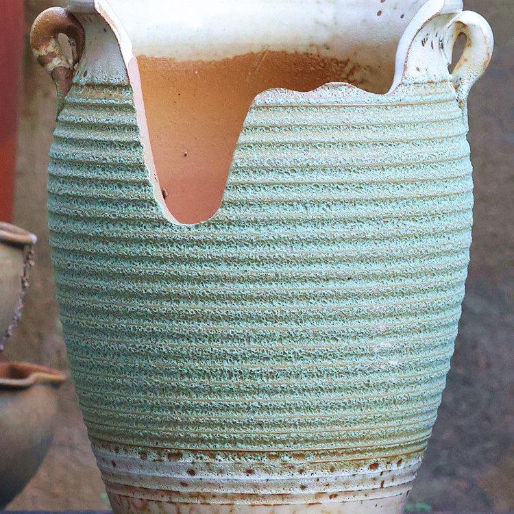 Handmade Coarse Pottery Wide-Mouth Flower Pot - Ceramic Zisha Succulent Planter with Rustic Cut-Edge Design for Chlorophytum