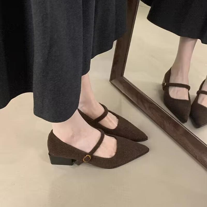 Модные женские туфли из замши с острым носком, на толстом среднем каблуке, неглубокие, женские, тренд 2025, зимняя мода, брендовые, для повседневной ходьбы, zapatos femme