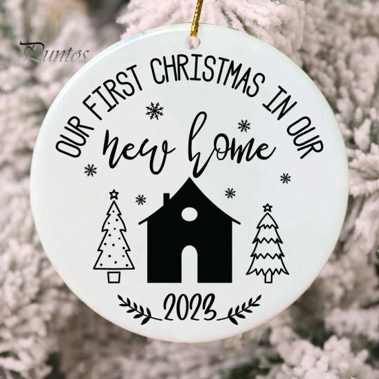 Кулон «Первое Рождество в нашем доме» Двусторонний принт Круглая форма сердца Гладкие висячие благословения Декоративный подарок на новоселье Украшение окна