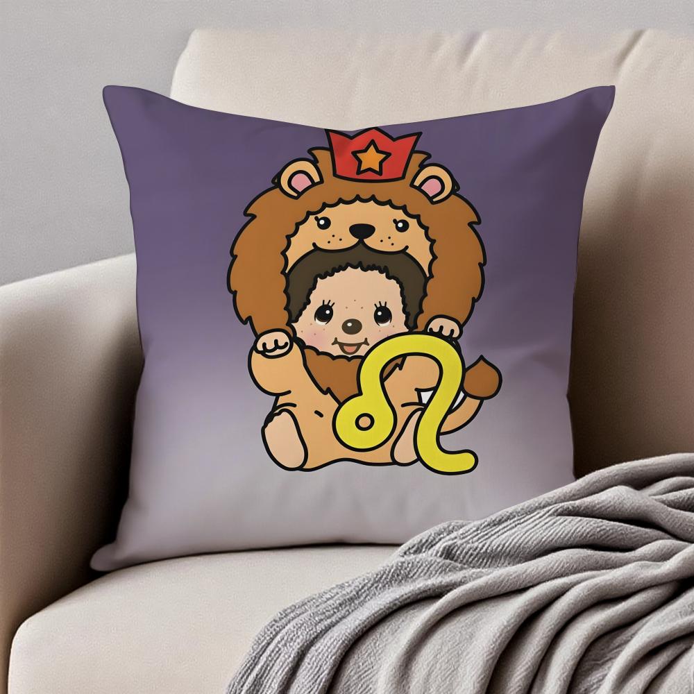Cartoon MMonchhichis Cushion Cover Pillowcase Antidustmite Invisible Zipper Short Plush Sofa Cushion