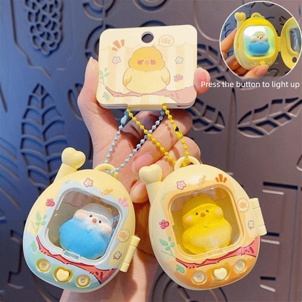 Press Flash Light Up Pendant Cute Mini Birds Doll Keyring Jewelry Gift Parrot Keychain For Bestie