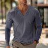 Muscle Fitness Мужская спортивная повседневная футболка с длинным рукавом, дышащая, влагоотводящая, тянущаяся, на пуговицах, с V-образным вырезом, для весны и осени