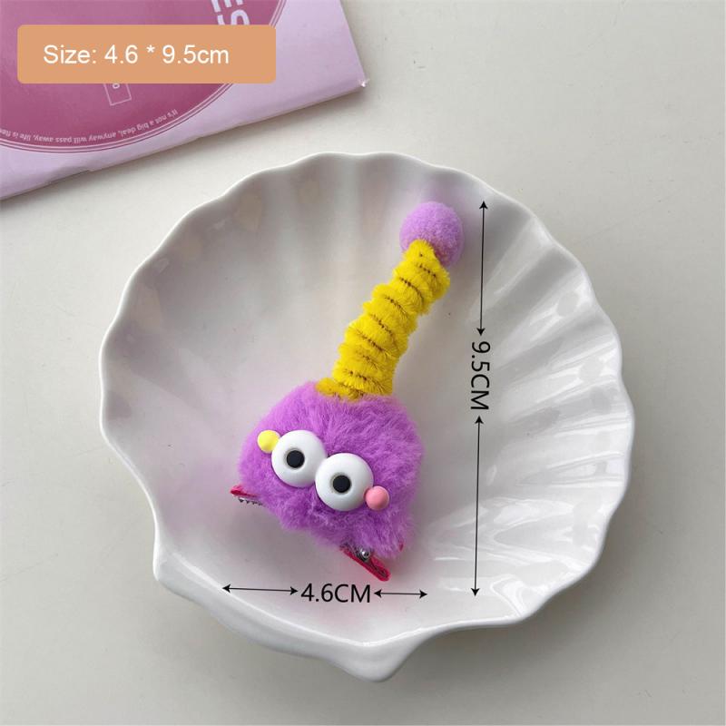 Cartoon Big Eyes Plush Ball Hairpins for Women Girls Funny Rainbow Color Ugly Doll Bangs Side Duck Bill Clips Barrettes Headwear