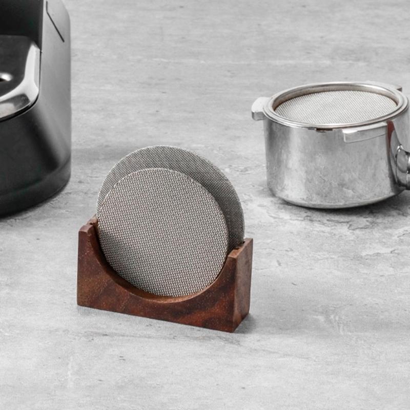 Espresso-Puck Screen Walnut-Stand Coffee Reusable Filter for Espresso-Portafilter Holder Wooden-Stand for 51/53/58mm
