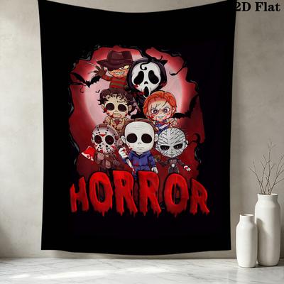 Chibi Chucky Freddy Krueger Wall Tapestry Aesthetic Wall Hanging Printed Fabric Blanket Decorative Tapestries for Bedroom Living Room Home Decor