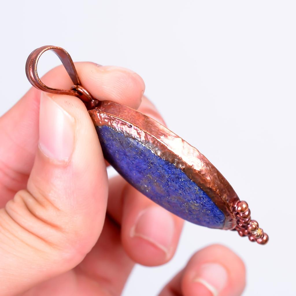 Natural Lapis Lazuli Copper September Birth Electroformed Handcrafted Pendant V-53