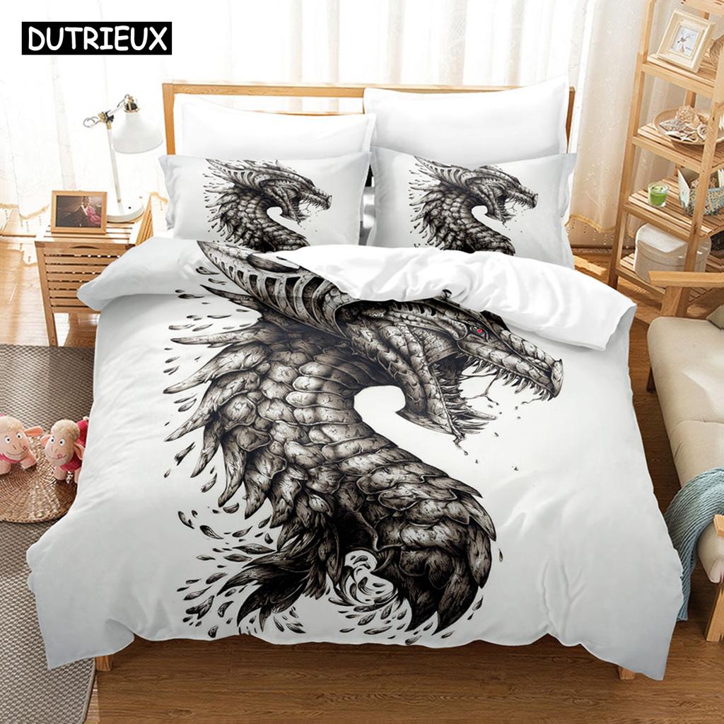 Комплекты постельного белья с 3D-драконом, пододеяльник с наволочкой, двуспальная кровать, двуспальная кровать, постельное белье